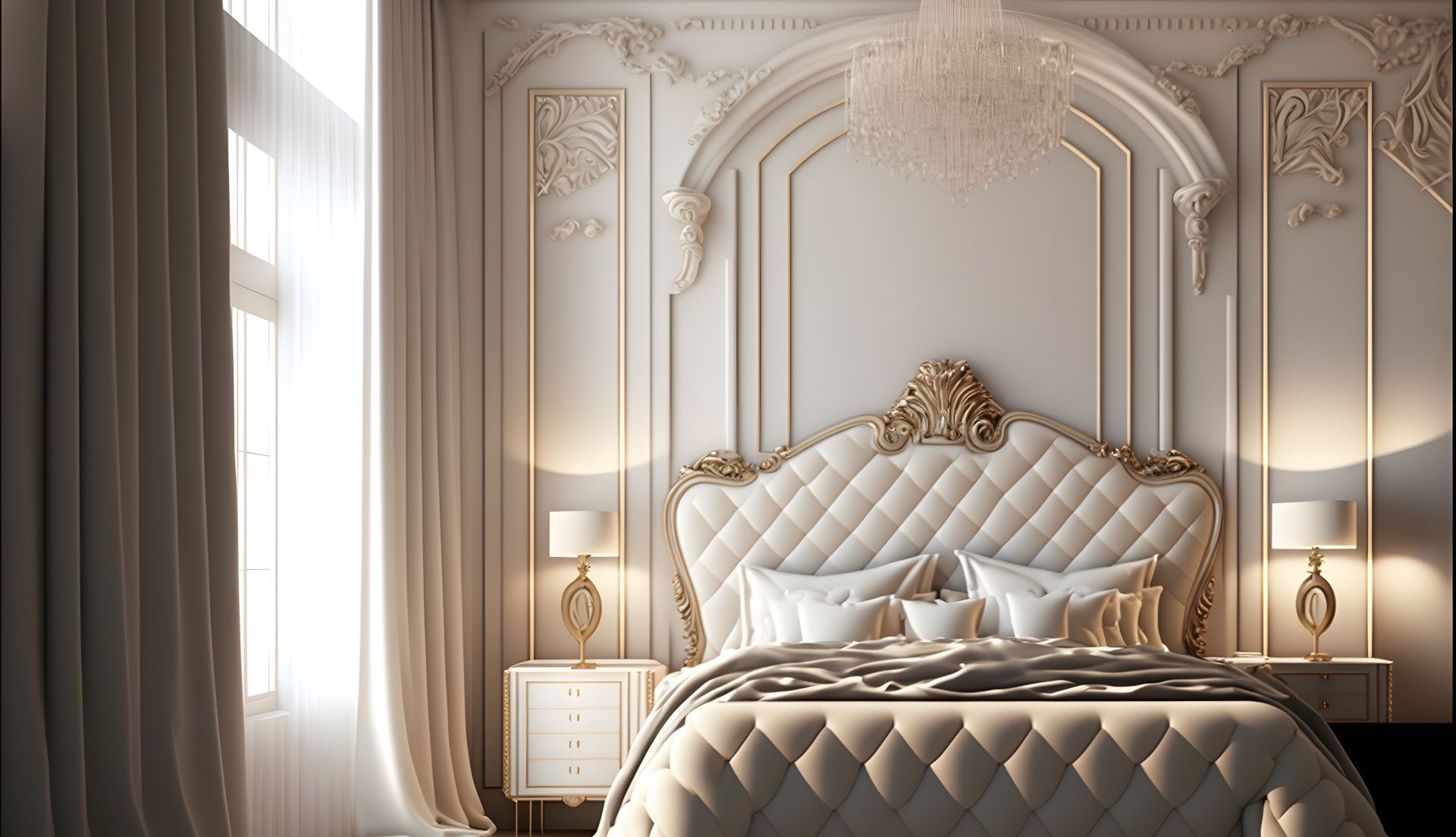 Bedroom with decorative moulding